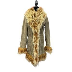 Vintage Studio Penny Lane Suede Shearling Coat Tibet Lamb Fur Trim Size US 6